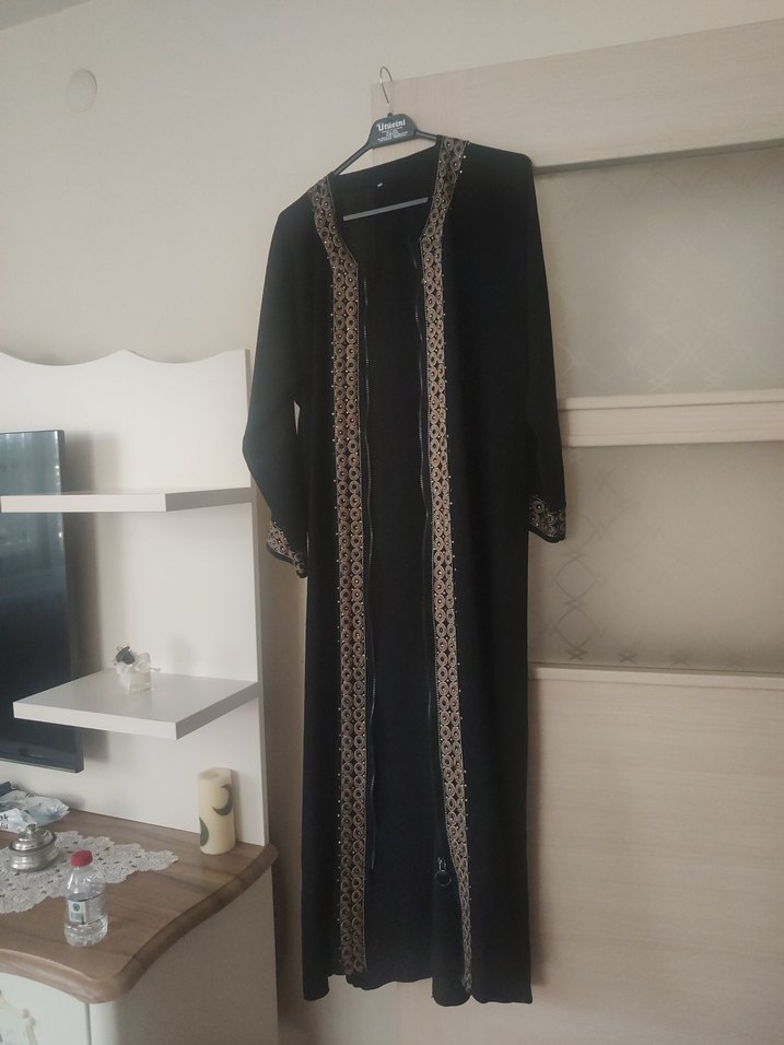 Nakışlı Siyah Uzun Kadın ferrace - Görsel 4