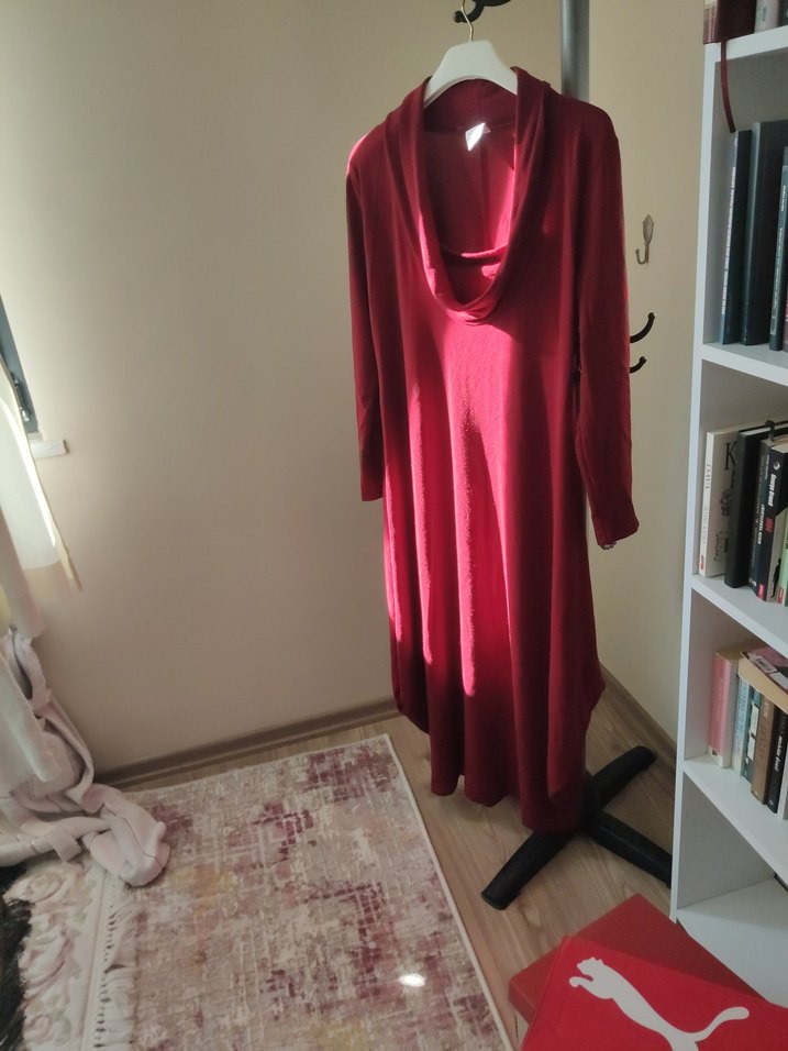 Bordo Uzun Kollu Salaş Elbise - Görsel 5