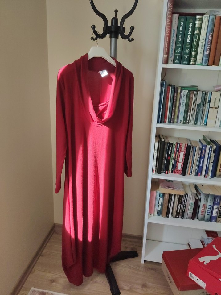 Bordo Uzun Kollu Salaş Elbise - Görsel 2