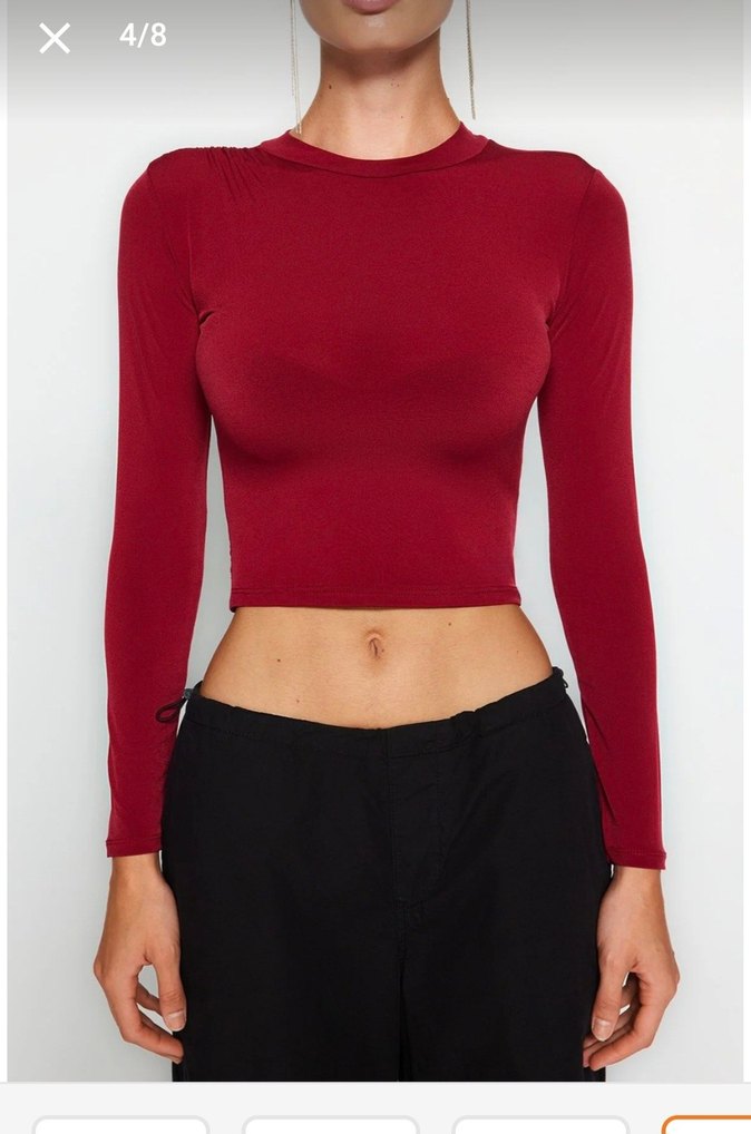 trendyolmilla bordo bluz - Görsel 3
