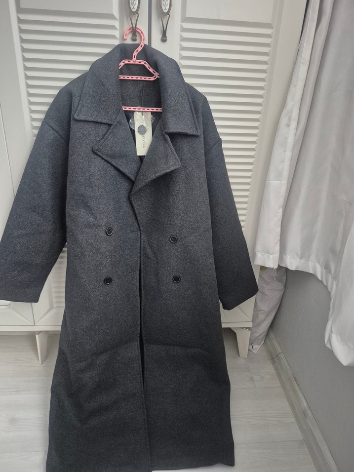 kadın antrasit renk kaban - Görsel 3