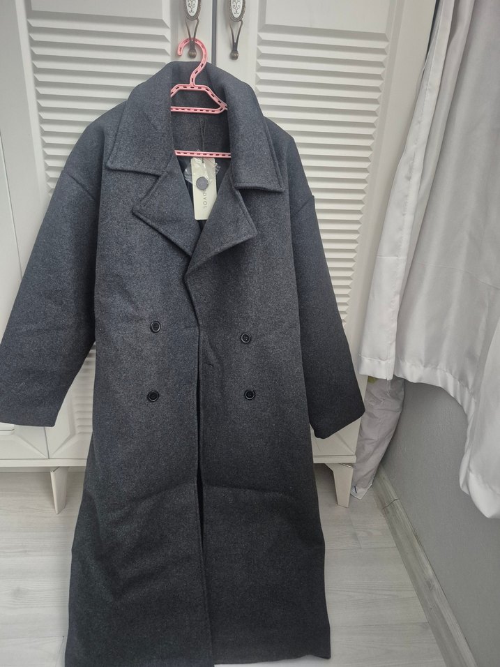 kadın antrasit renk kaban - Görsel 2