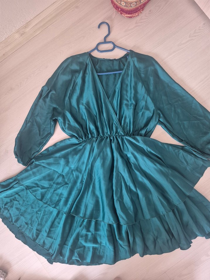 Yeşil Drapeli Uzun Abiye Elbise - Görsel 4