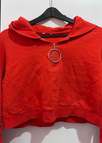 s Beden kırmızı Renk Kapüşonlu Fermuarlı Kadın Sweatshirt