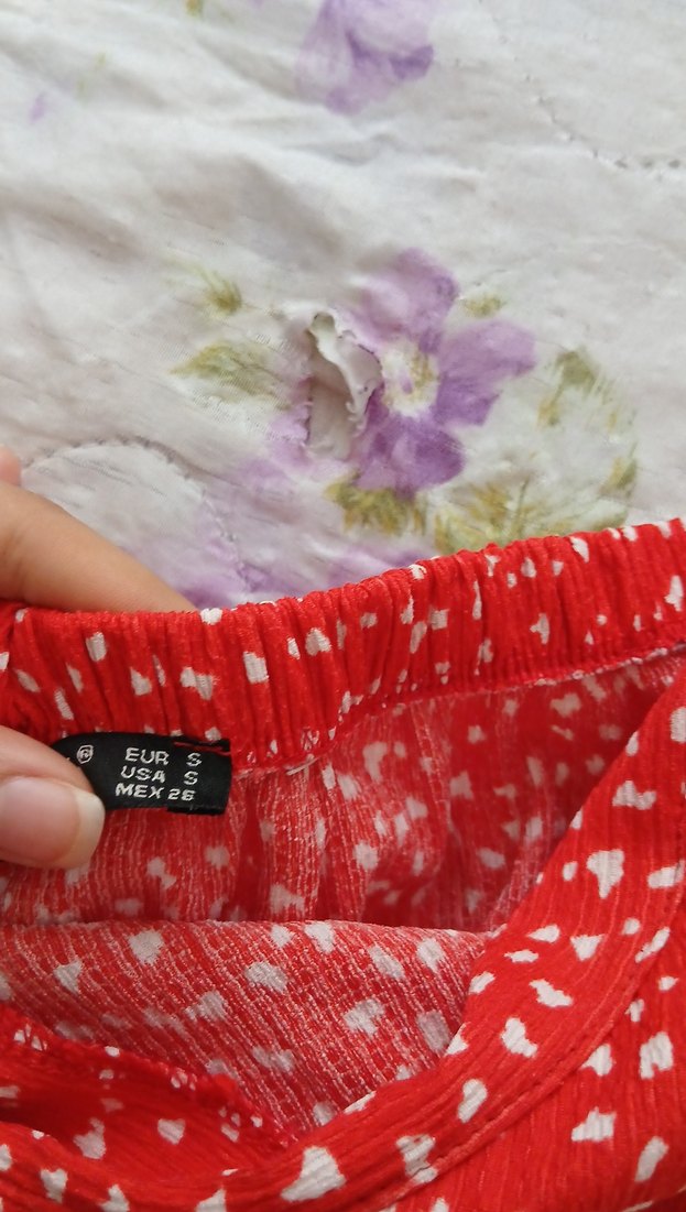 Kırmızı Bağlama Desenli Uzun Midi Etek - Görsel 3