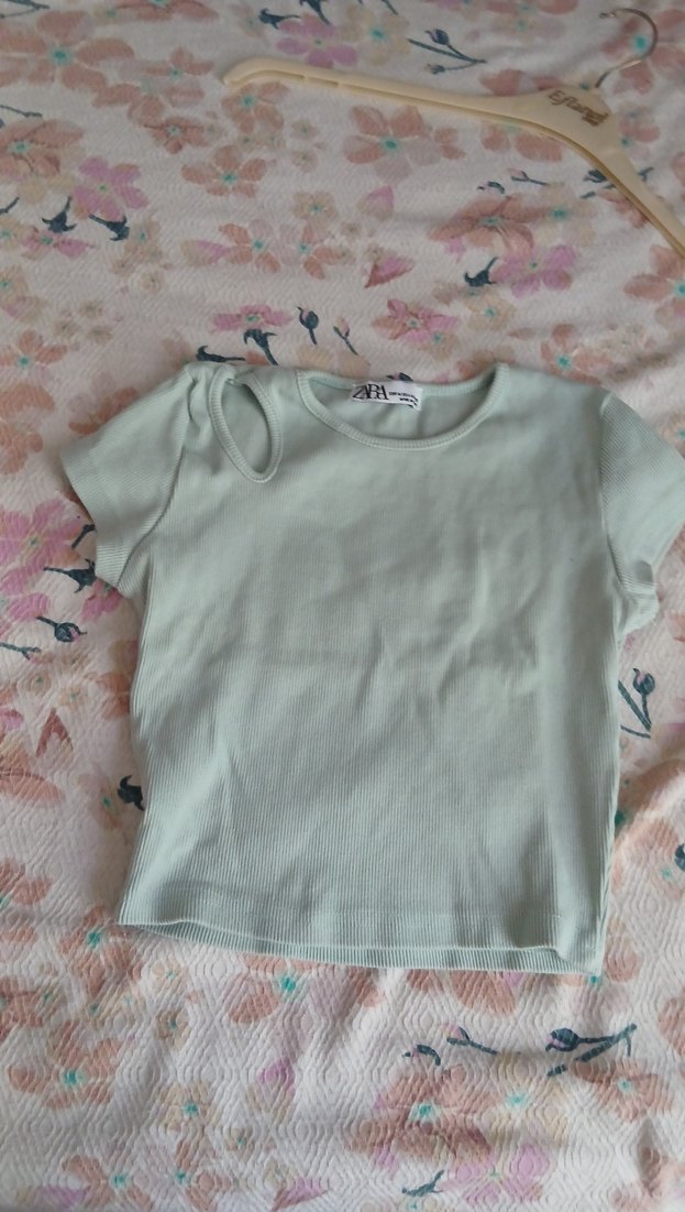 Kız  Bej Kısa Kollu Keten Tişört - Görsel 3