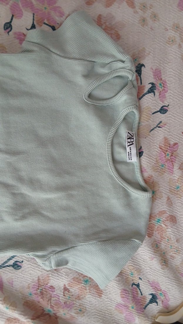 Kız  Bej Kısa Kollu Keten Tişört - Görsel 2