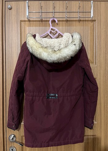 LC Waikiki Bordo Kürklü Kadın Midi Mont