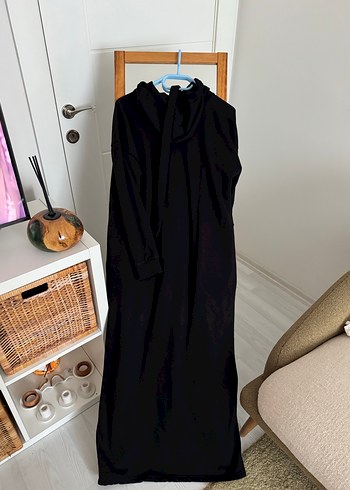 Kadın Siyah Uzun Kollu Rahat Kesim Uzun sweat Elbise - Görsel 2