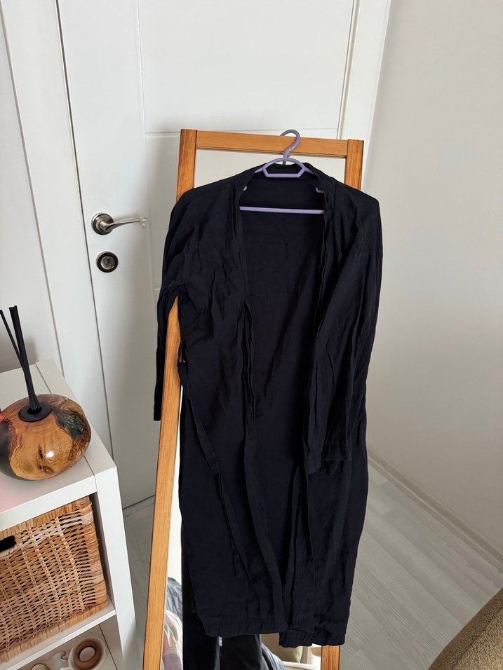 Kadın Siyah Uzun Kollu Rahat Kesim Uzun sweat Elbise - Görsel 3