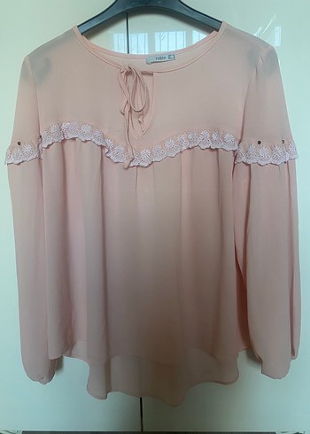 Pembe Dantel Detaylı Uzun Kollu Bohem Bluz