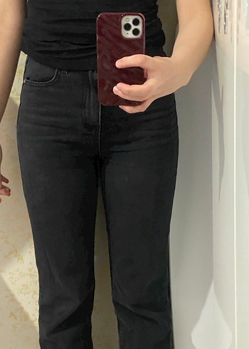 Siyah Kadın Denim Midi Boy Jean