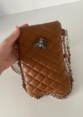 Zincir Detaylı Kahverengi Deri Kadın Çanta