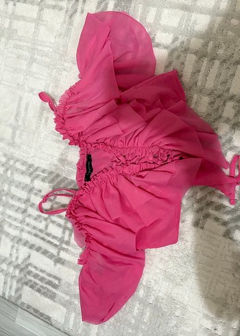 Pembe Fırfırlı Mini Straplez crop