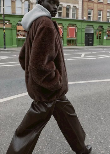 Zara Kapüşonlu Suni Kürk Ceket - Görsel 2