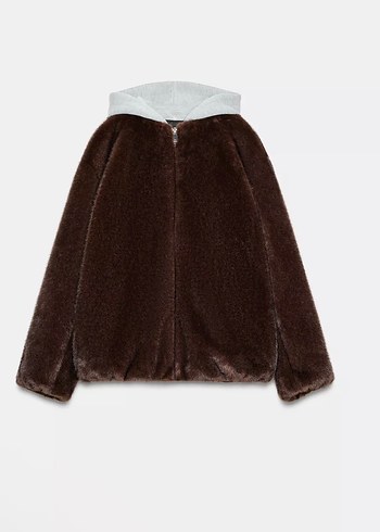 Zara Kapüşonlu Suni Kürk Ceket - Görsel 4