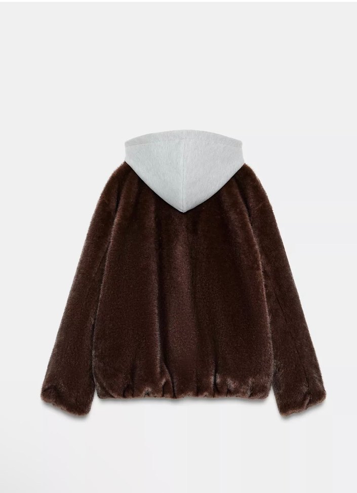 Zara Kapüşonlu Suni Kürk Ceket - Görsel 5