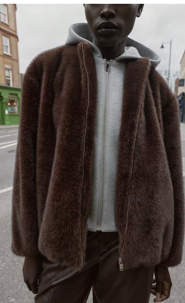 Zara Kapüşonlu Suni Kürk Ceket - Görsel 3