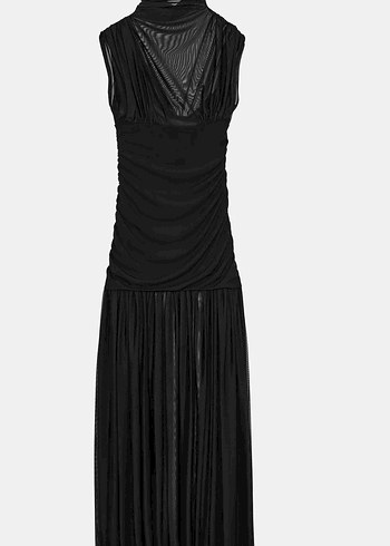 Zara Drapeli Yüksek Yakalı Uzun Elbise - Görsel 3