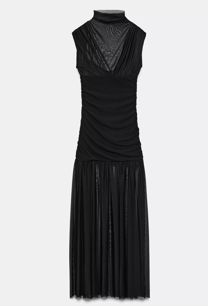 Zara  Drapeli Yüksek Yakalı Uzun Elbise - Görsel 2