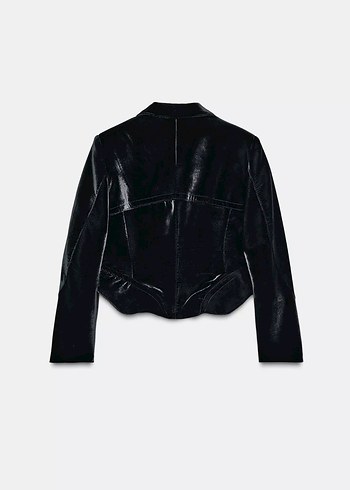 Zara Siyah Kadife  Düğmeli Kadın ceket - Görsel 2