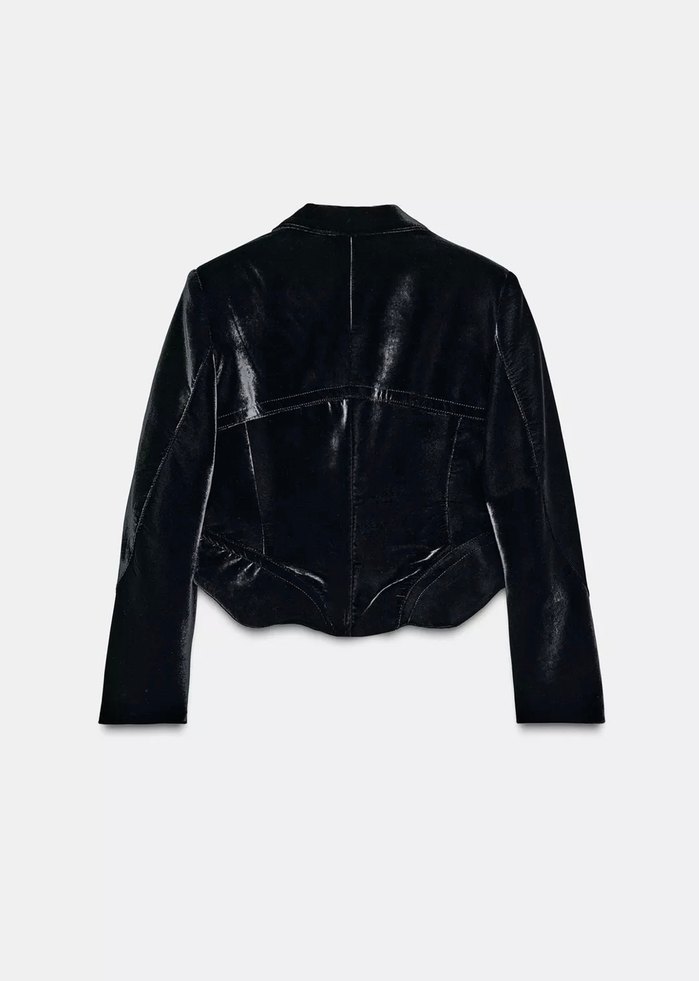 Zara Siyah Kadife  Düğmeli Kadın ceket - Görsel 2