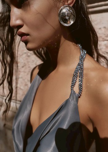 Zara Gri Saten Drapeli Uzun Elbise - Görsel 2