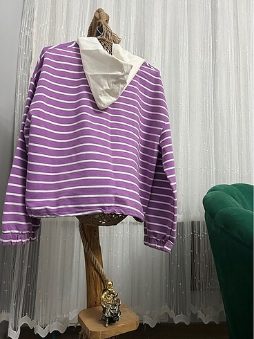 Diğer Mor çizgili kapüşonlu ayarlanabilen sweatshirt
