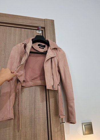 Pull and bear süet pudra renk ceket - Görsel 4