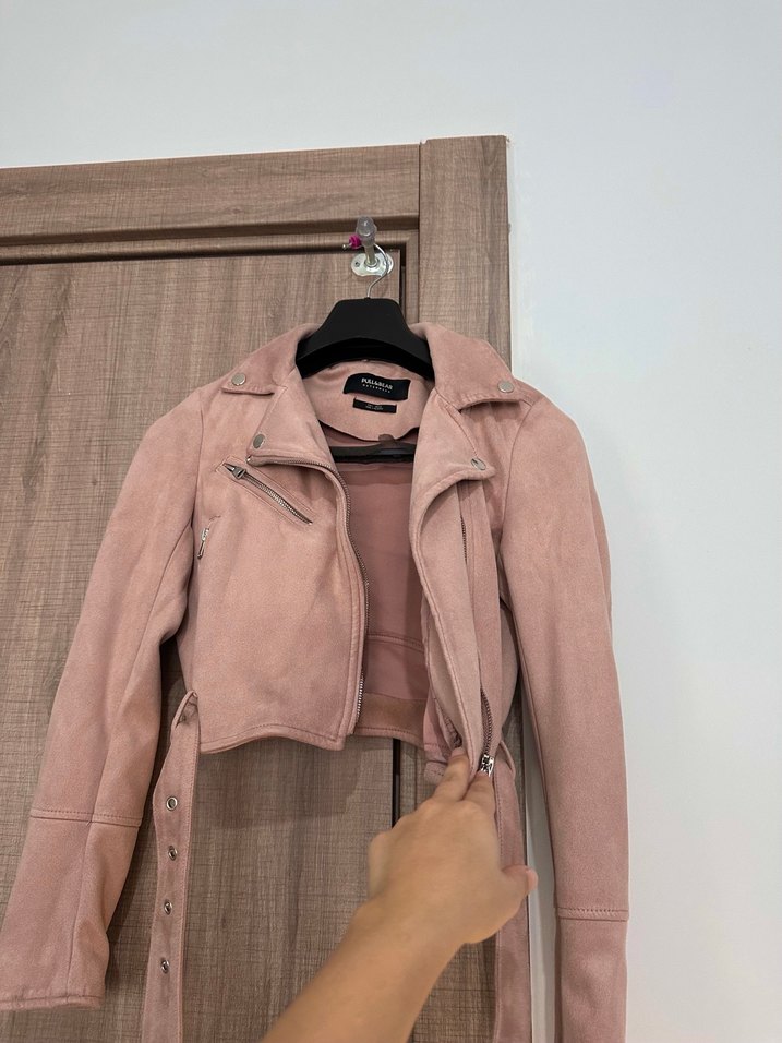 Pull and bear süet pudra renk ceket - Görsel 3