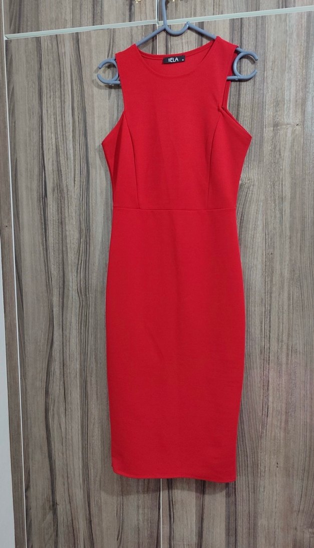 Şık Kesim Kırmızı Midi Boy Kalem Elbise - Görsel 4