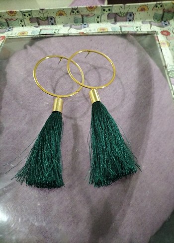 Accessorize Yeşil Püsküllü Uzun Bohem Küpe