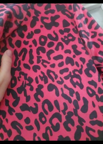 36 Beden kırmızı Renk Kırmızı Leopar Desenli Uzun Kollu Mini Elbise Kadife