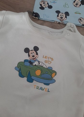 3 Ay Beden mavi Renk Mavi Mickey Mouse Baskılı Bebek Takımı