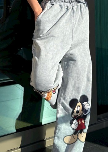 Gri Baskılı Kadın Salaş Sweatpant - Görsel 2