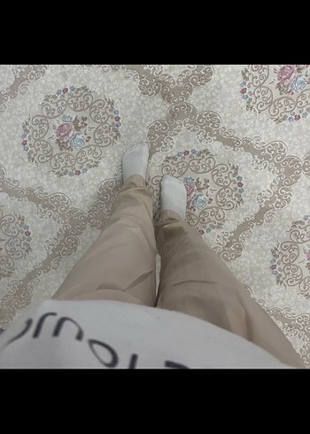 Bej Kemerli Kadın Kumaş Pantolon - Görsel 2