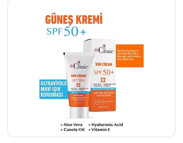 Diğer Dr.Clinic Spf 50+ Güneş Koruyucu Krem 50 ml ( UVA,UVB ve Mavi Iş