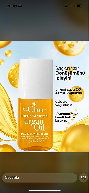 diğer Beden turuncu Renk Dr. Clinic Saç Hacimlendirici,Besleyici ve Onarıcı Argan Özlü Sa