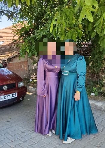 Uzun Kollu Drapeli Yeşil Abiye Elbise - Görsel 3