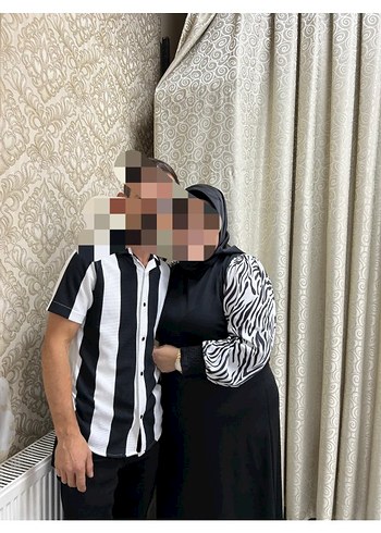 Siyah Zebra Desenli Uzun Kollu Midi Elbise - Görsel 3