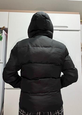 Diğer Düğmeli Siyah Erkek Kapüşonlu Mont
