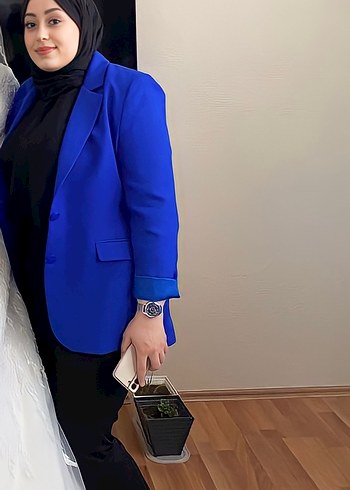 Düğmeli Mavi Kadın Blazer Ceket