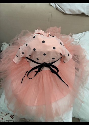 Puantiyeli Pembe Kız Elbisesi