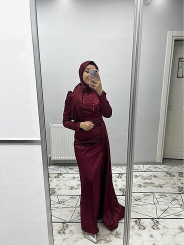 Bordo tesettür abiye