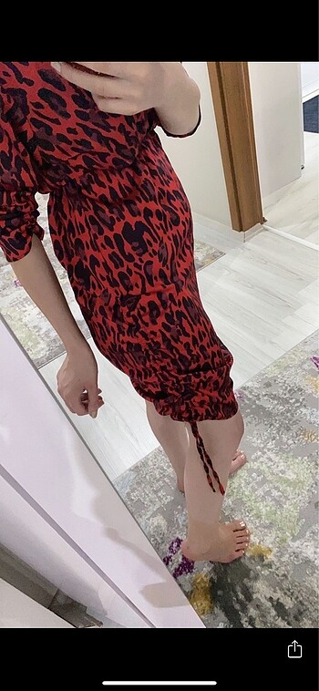 m Beden Kırmızı leopar elbise