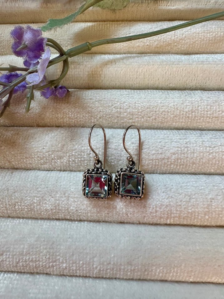 Mavi topaz taşlı gümüş Bohem Küpe - Görsel 2