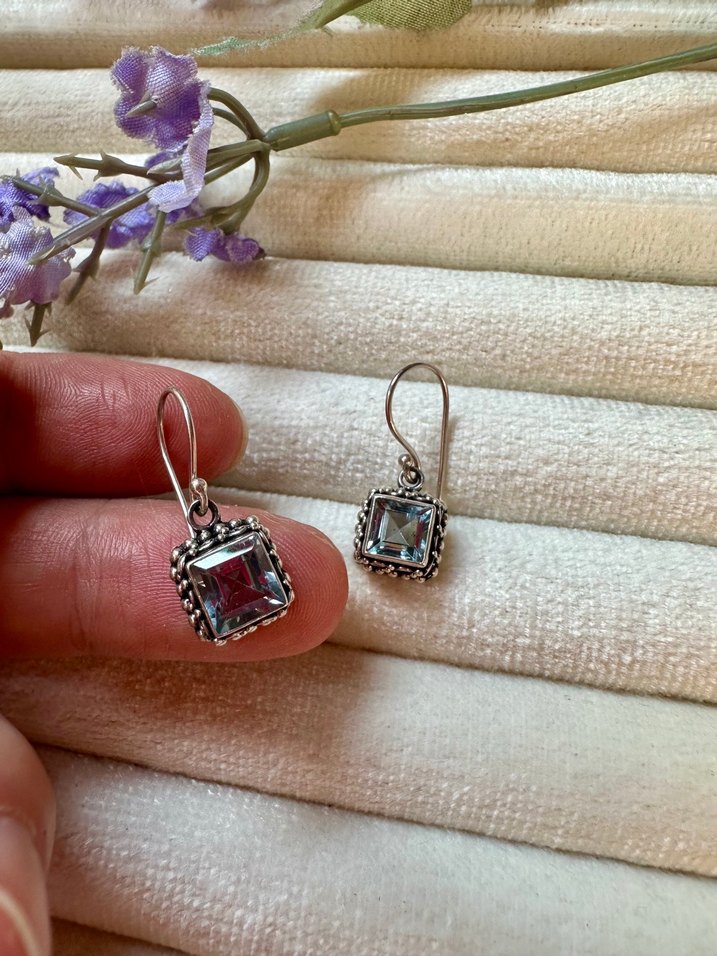 Mavi topaz taşlı gümüş Bohem Küpe - Görsel 3