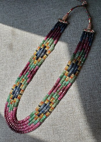 Uzun Çok Renkli doğal taşlı Kolye - Görsel 4