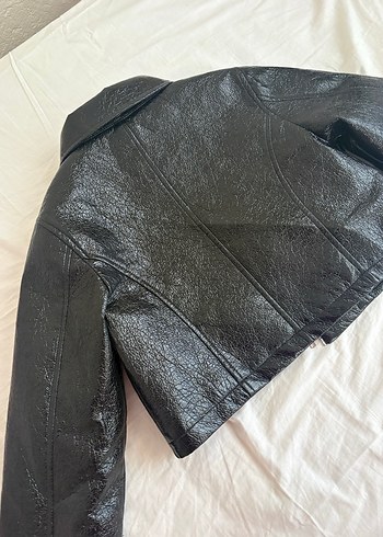 Kadın Siyah Deri Biker Ceket - Görsel 4