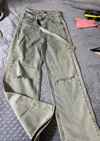 Gri Bol Kesim Midi Kot Pantolon